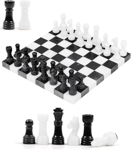 Jeu d'échecs en marbre 25 cm avec 2 reines supplémentaires pour ne plus manquer de pions