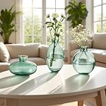 Glass vase Set of Three, mini Glass Handmade Small vase, can be Used for Flower Arrangement, Miniature Decoration for Home Office Wedding Reception, Party Event Desktop Decoration (Light Green)