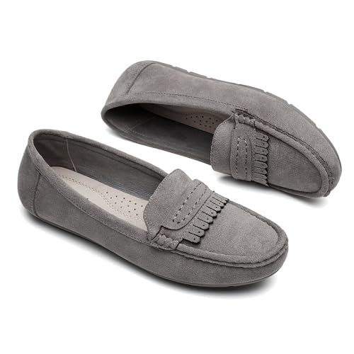 Image of Women's 7.5 Grey Fabric Loafers Slip On Work Shoes Comfort Walking Shoes