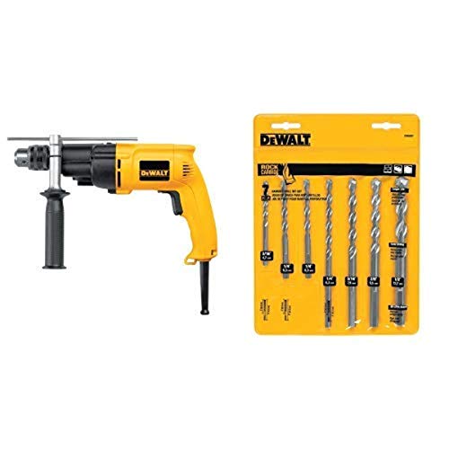 DEWALT DW505 1/2-Inch 7.2-Amp Variable-Speed Reversing Dual Range Hammerdrill with DEWALT DW5207 7-Piece Premium Percussion Masonry Drill Bit Set