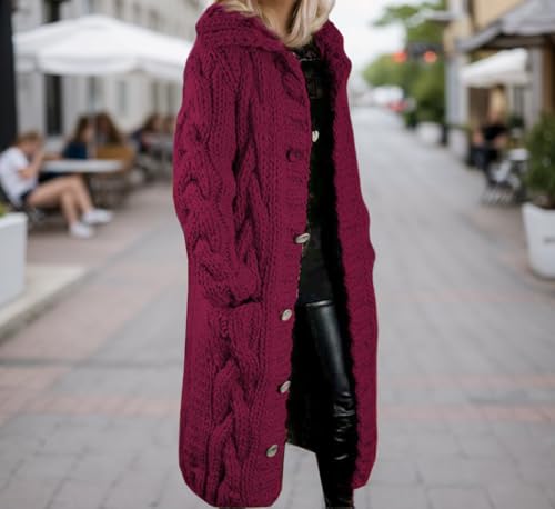 Womens Winter Knit Long Cardigan Sweater Casual Loose Button Down Hooded Cardigans with Pockets Warmth Oversized Coat2