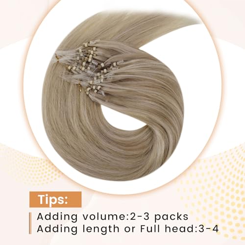 RUNATURE Micro Beads Hair Extensions Real Human Hair Blonde Micro Loop Hair Extensions Human Hair 20 Inch Ash Brown Highlight Platinum Blonde 50g 50s #p8/60 - Image 4