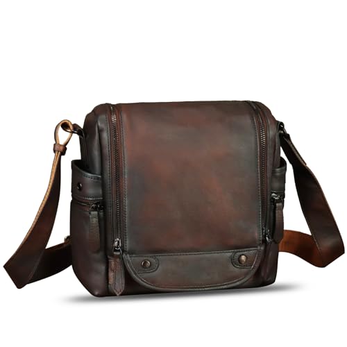 Genuine Leather Messenger Bag for Men Crossbody Shoulder Bag Vintage Desinger Satchel Purse Casual Sling Daypack (Coffee)
