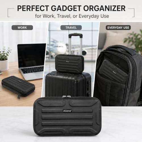 Image of Tukzer Large Travel Gadget Organiser Case Bag Aliens Series, Hardshell ABS Material, Water-Resistant Travel Storage Pouch for HDD /SSD, Samsung T7 Shield,Cable,Charger,Smartphone,airpods,Power Bank-BLK