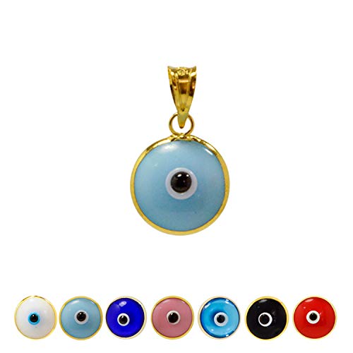 MIZZE Made for Luck Colgante de Plata de Ley 925 Chapado en Plata de Ley 10 mm con Encanto de Mal de Ojo - 9 Colores Disponibles (Light Blue)