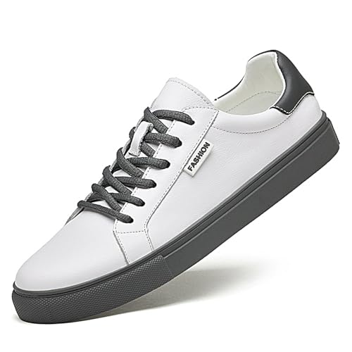 Wsvpeto Men's White Leather Sneakers Lace up Tennis Shoes Casual Sneakers for Men,Low Top Orthopedic Comfortable Sneakers with Arch Support,White Dress Shoes for Men