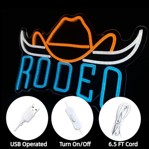 Image of Texas Neon Sign Cowboy Light Signs for Wall Decor LED RODEO Lights up Signs for Man Cave Bar Pub Bedroom Neon Western Signs Gift for Men Boys Birthday Wall Art