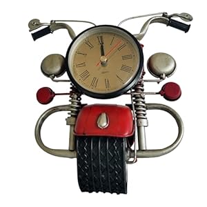 Berfutall Metal Motorcycle Art Wall Decoration Desk Stand Clock Battery Operated Creative Home Decoration Gift for Living Room Bedroom Office