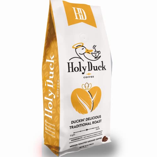 Holy Duck Coffee Duckin' Delicious Traditional Ground Coffee Beans | 12 Oz Medium Roast 100% Arabica & Robusta Low Acid Coffee | Gourmet Coffee Gifts & Beverages (Ground) #TOP18
