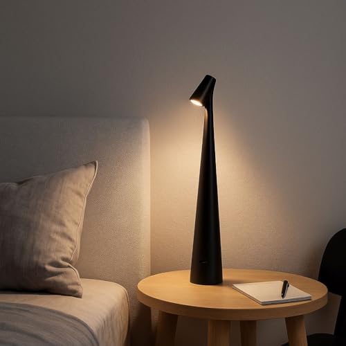 BARCELONA LED Lámpara de Mesa LED Portátil Sin Cable Recargable USB C – Lámpara Inalámbrica Táctil 3000K Blanco Cálido – Lámpara LED Recargable Negropara Mesita de Noche, Mesa, Salón y Restaurantes