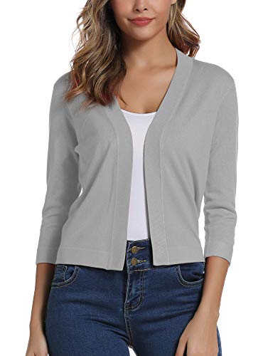 Urban Coco Women's 3/4 Sleeve Cropped Cardigan Sweater Elegant Shrugs For Women (Light Gray, M) #TOP10