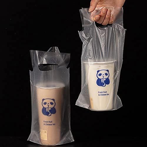 Miniatura 2 de Portabebidas para entrega, 100 bolsas de plástico transparente con asa para tazas de bebidatazas de cafétéjugo, para llevar a cafetería,