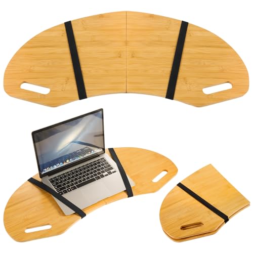 GlikCeil 30.5' Wood Curved Lap Desk Table Tray with Handles Wooden Foldable Desk Wood Curved Bed Wooden Lap Board Keyboard Tray for Laptop Computer Mouse(Wood Color)