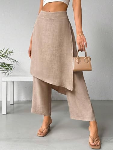 Womens Low Rise Wide Leg Loose Pant Two-Layered Straight Long Skirt Pants Trousers Spring Summer Casual Wear2