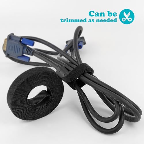 Image of Double-Sided Hook and Loop Straps, 1 /2 in x 10 ft Reusable Self-Gripping Straps, Hook and Loop Roll for Home Office (Black)