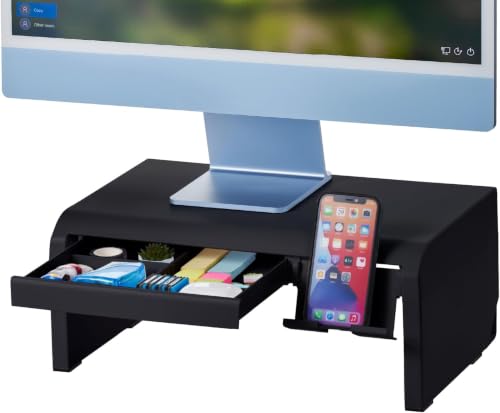 Image of Bostitch Konnect Adjustable Monitor Riser with Drawer & Cell Phone Holder, Laptop Stand for Desk, 4 Height Levels, Cable Management & Rubber Feet (Pack of 6)