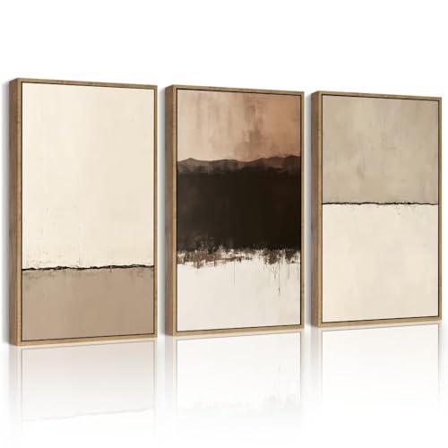 PHOPAGO Neutral Abstract Framed Wall Art Minimalist Beige Gray Pastel