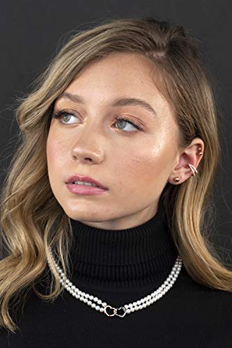 Massete White Round Freshwater Cultured Pearl Double Strand Necklace For Women Sterling Silver Rose Gold Plated Double Heart Clasp 4.5Mm 18" #TOP3