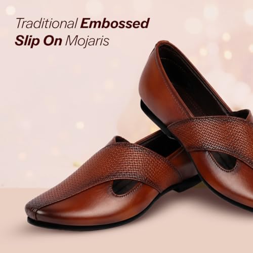 Image of FAUSTO Mens Embossed Ethnic Party Slip On Traditional Juttis and Mojaris | Festive