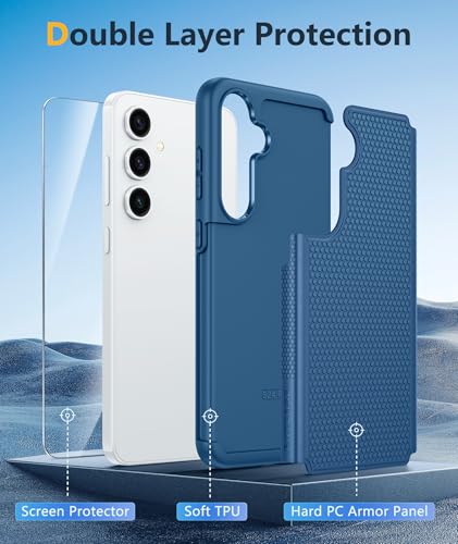 Image of FNTCASE for Samsung Galaxy S24-FE Case: Dual Layer Protective Heavy Duty Cell Phone Cover | Shockproof Rugged with Non-Slip Textured | Military Grade Drop Protection Bumper Tough (Blue)