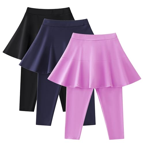Image of StyleSavvy Trendy Girls' Leggings with Skirt - 2 Pack of Cotton Ruffle Skirt Pants for Kids for 3-8 Years