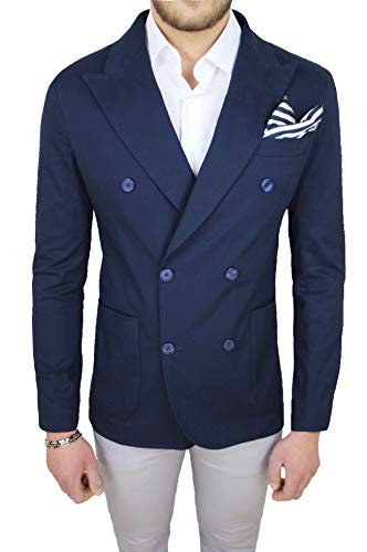 Blazer homme bleu d'été veste double poitrine Evoga taille XXL coupe moderne