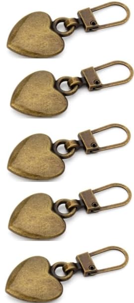 5 Pcs Journey Studio Heart Shaped Zipper Pull Replacement Metal Zipper Backpack Zippers Mend Fixer Repair for Coats Jackets Pants Luggage, Fasteners,