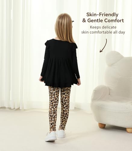 Image of Toddler Girls' Clothes-Viscose from Bamboo, Long Sleeve Ruffle Top with Pant Sets for Kids 2Pcs Fall Outfits 2T-6Y