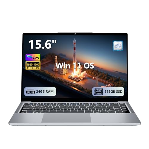 Ordenador Portátil 15,6 Pulgadas con Core i5 8210Y Procesador, Win 11 PC Portátil 24GB RAM 512GB SSD, Laptop 1920*1200 FHD IPS Pantalla, Computadora Portátil con WIFI5 BT5.0 Mini-HDMI Type-C USB3.0