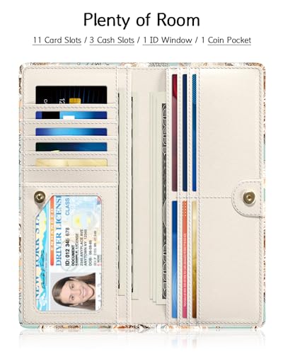 Image of Nipichsha Womens Wallet, RFID Slim Wallets for Women, Thin Ladies Credit Card Holder Purse, Cute Leather Bifold Clutch Billfold with 11 Card Slots & ID Window, Blooming Flowers