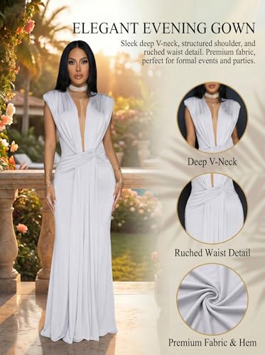 Image of Ekaliy Elegant Bodycon Dresses for Women Deep V Neck Maxi Dress Mermaid Long Dress