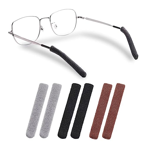 Literry Anti-Slip Elastic Comfort Eyeglasses Temple Tips Sleeve, Soft and Well-Fitting Glasses Ear Cushion, Microstructured Fabric Glasses Ear Grip, Knitting Eyeglass Arm Cushion - Black 3 Pairs
