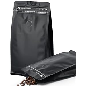 50 PCS Coffee Bags with Valve, (16 oz, 1 lb) Stand Up Pouches, Resealable Coffee Bean Bags, Vented Food Storage Bags Side Zipper(Black)