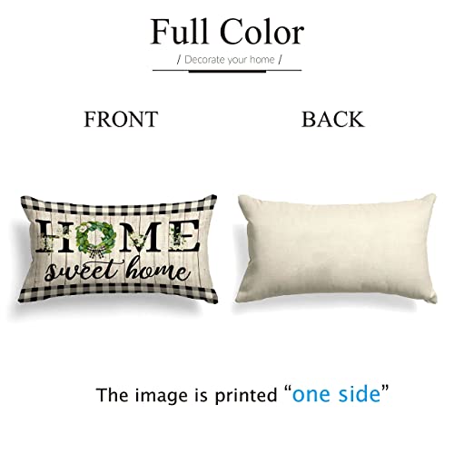 Ortigia Spring Flowers Lumbar Pillow Cover Home Sweet Home Thow Pillow Cover 12X20Inch Spring Floral Wreath Pillow Case Farmhouse Rustic Cushion Case For Sofa Couch #TOP4