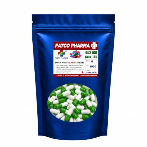 Image of Patco Pharma - Size 0 Green /White Empty Gelatin Pill Capsule - Non-GMO and Gluten-free | DIY Powder Filling (Pack of 1000)