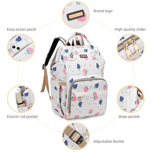 Image of GAIVP Diaper Bag Backpack, Diaper Bags for Baby Girls Boys, Baby Bags for Moms Dads, Nappy Changing Bag with Insulated Pockets,Multi-functional Waterproof Backpack with Stroller straps-Berry White