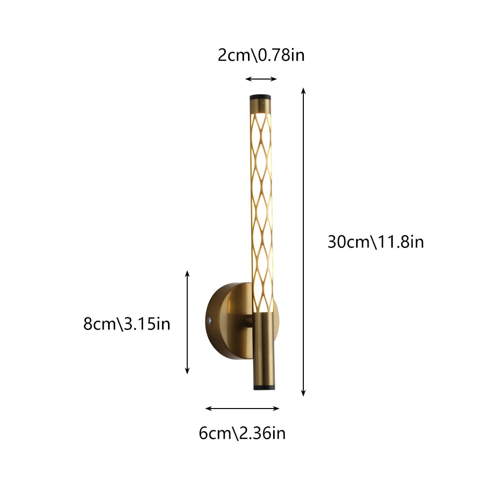Nowoczesna lampa ścienna do wnętrz kreatywna złota taśma LED do sypialni salonu wejście długa rura 4W (wysokość : 30 cm)
