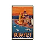 KTYWZ Plaque en métal Hongrie Budapest, décoration vintage, art, maison, cuisine, bar, café, club, grotte, décoration murale, rétro, voyage, 15 x 30 cm