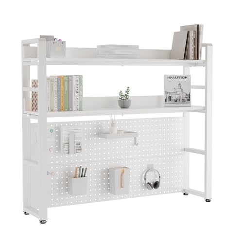 Boltmol 2-Ebene Schreibtisch Regal mit versteckten Schrauben Design, weiß 110CM, Desktop Organizer mit Festplatte