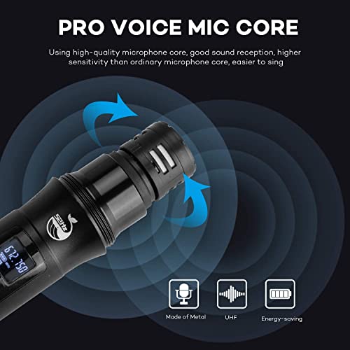 Wireless Microphone, Professional Uhf Metal Double Cordless Dynamic Mic Handheld Microphone, Infrared Frequency Pairing Microphone System For Home Karaoke, Dj, Conference, Party, Wedding, Church 200Ft #TOP5
