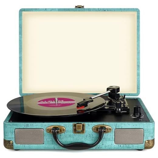 Toca-discos Bluetooth para mala de vinil com alto-falante embutido, acionamento por correia fonográfica de 3 velocidades, toca-discos de vinil