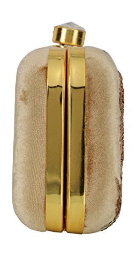 Image of TOOBA Handicraft Women's Embroidered Clutch Purse | Designer Handbag with Golden Floral & Pearl Work | Wedding, Cocktail, Party & Bridal Gift Bag for Women & Girls
