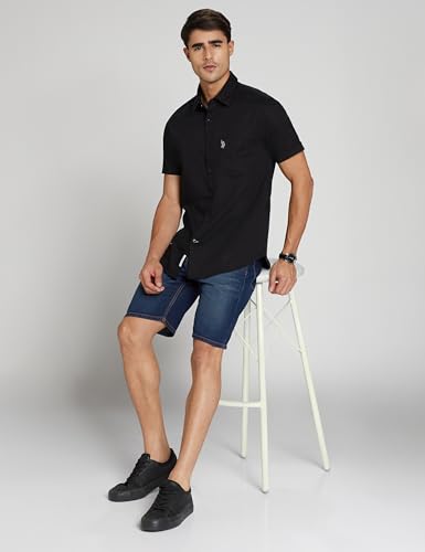 Image of U. S. Polo ASSN. Men's Solid Cotton Linen Spread Collar Half Sleeve Tailored Fit Shirts