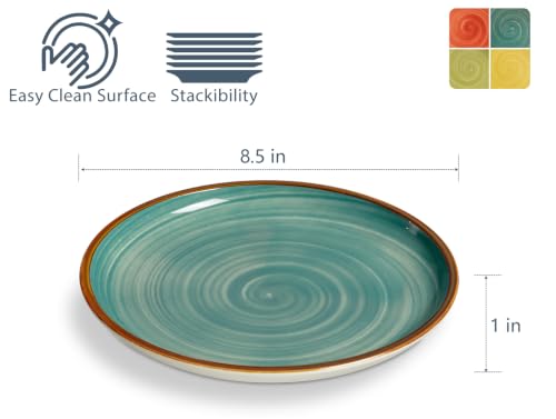 Image of ONEMORE Porcelain Dinner Plates 8.5 inch Dessert Salad Plates Ceramic Plates with Speckle Serving Dishes Set of 4, Microwave, Oven and Dishwasher Safe