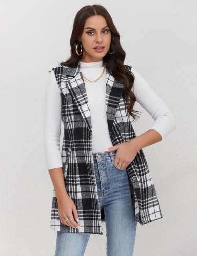Image of IDEALSANXUN Plaid Vest for Women Fall Winter Sleeveless Blazer Jackets