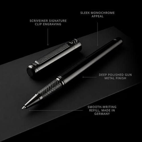 Image of Scriveiner Gun-Metal Rollerball Pen - Stunning Luxury Pen, Schmidt Ink Refill, Best Roller Ball Gift Set for Men & Women, Professional, Executive Office, Nice Pens