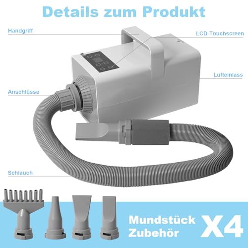 Hundefön Rechteckiges Modell mit LCD-Bildschirm weiß 3200W Pet Dryer Hundetrockner Blower mit Einstellbarer Windgeschwindigkeit und Temperaturen Umgebungsluft und Heißluft #LYCSJYJWH-DE