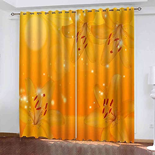 Rideau occultant à oeillets décoration lys orange de qualité supérieure en polyester durable - 2