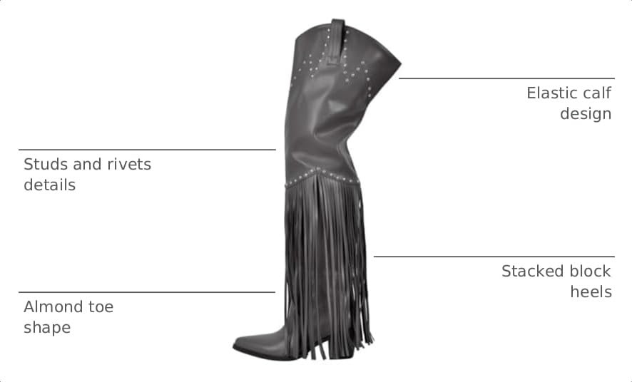 Image of richealnini Western Thigh High Cowboy Boots with Fringe Over Knee Wide Calf Cowgirl Boots