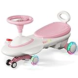 Baotree Kids Electric Ride On Car 12V - Electric Wiggle Car with Rechargeable Battery, LED Lights & Music,Anti-Rollover for Boys Girls Ages 3-8, Indoor/Outdoor Toy Vehicle up to 150 lbs (White)